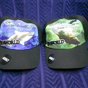 2 SeaWorld Sea Turtle  Shark Fact mix or match Cap Men women teens too New!